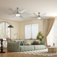 HOMCOM Set of 2 Reversible Ceiling Fan with Light, 6 Blades Indoor Modern Mount LED Lighting Fan with Remote Controller, for Bedroom, Living Room, Silver(m-10)