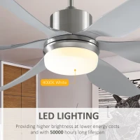 HOMCOM Set of 2 Reversible Ceiling Fan with Light, 6 Blades Indoor Modern Mount LED Lighting Fan with Remote Controller, for Bedroom, Living Room, Silver(m-5)