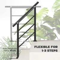 Outsunny Outdoor Handrail for Stairs, 0°-45° Adjustable Wrought Iron Exterior Handrail, Fit 1 to 3 Steps Stair Railing(m-4)