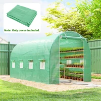 Outsunny Gewächshausfolie 4 x 2 m, wasserdicht Gartenfolie mit Tür, 8 Fenster, UV Schutz, Reißfest Polyethylen NUR Folie Grün(m-10)