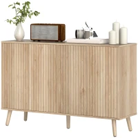HOMCOM Buffet salon, meuble de rangement avec 4 portes cannelés à ouverture par pression 120 x 35 x 77,5 cm, chêne(m-12)