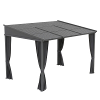 Outsunny Pergola 3,65m x 2,55m met schuifdak en gordijnen donkergrijs