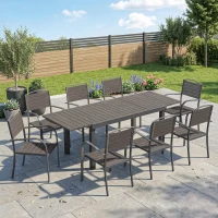 Outsunny Salon de Jardin 8 Personnes Table de Jardin Extensible 150-225cm avec Plateau Polybois et 8 Chaises Empilables Alu. Gris(m-2)