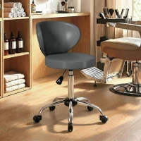 HOMCOM Tabouret à roulettes, tabouret de massage en PU avec hauteur réglable 73-88 cm et dossier, pivotant 360°, gris(m-2)