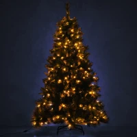 HOMCOM Sapin de Noël artificiel lumineux 200 LED blanc chaud Ø 112 x 180H cm 616 branches épines imitation Nordmann grand réalisme vert et brun(m-7)