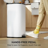 HOMCOM 30L Kitchen Bin, Compact Pedal Bin with Soft-Close and Stay-Open Lid, Removable Bucket for Kitchen, Home, Office, Cream(m-8)