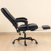 HOMCOM Chaise de bureau ergonomique, fauteuil de bureau inclinable en pu avec repose-pieds rétractable, hauteur réglable, noir(m-14)
