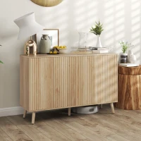 HOMCOM Buffet salon, meuble de rangement avec 4 portes cannelés à ouverture par pression 120 x 35 x 77,5 cm, chêne(m-10)