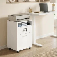 HOMCOM Schedario da Ufficio con Cassetto, Ruote a Freno e Ripiano Aperto, Cassettiera Ufficio con Serratura e 2 Chiavi per Lettera/Legale/Formato A4, Armadietto per Studio, 40x35x60cm, Bianco(m-10)