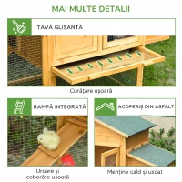 PawHut Cote din Lemn cu Casuta pentru Gaini, Spatiu Deschis si Plasa, 168x75x103 cm(m-7)