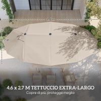 Outsunny Ombrellone da Giardino Doppio a 12 Stecche con Base a Croce e Apertura a Manovella, Ombrellone da Terrazzo con Sacchi di Sabbia, in Acciaio e Poliestere, 455x265x238 cm, Cachi(m-4)