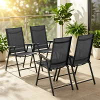 Outsunny Lot de 4 Chaises de Jardin Pliantes Structure Acier Robuste sans Montage Dossier Haut Ergonomique 58x62x97cm Noir(m-2)