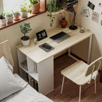 HOMCOM Bureau table d'ordinateur avec 4 compartiments, pour bureau à domicile, chambre, petits espaces, chêne(m-9)