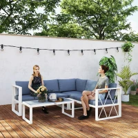 Outsunny Salotto da Giardino Angolare con Poltrona Reclinabile, 2 Divanetti con Cuscini e Tavolino, Grigio(m-10)