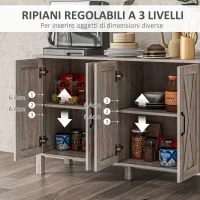 HOMCOM Mobiletto Multiuso stile Rustico con 4 Ripiani Portaoggetti Regolabili, in Legno, 120x37x75 cm, Grigio(m-4)