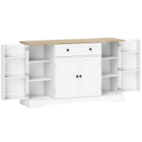HOMCOM Aparador Armário de Cozinha com 4 Portas, Gaveta, Prateleira Ajustável, Prateleiras na Porta para Cozinha, Sala de Jantar, 138x40x85cm, Branco