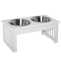 PawHut Hunde-Futterstation, rutschfest, 44 x 24 x 15cm, Weiß, 0,9L pro Napf