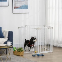 PawHut Cancellino per Cani Regolabile e Pieghevole con Chiusura Automatica e Blocco, 300x74.5 cm, Bianco(m-2)
