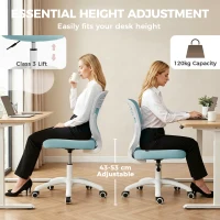 HOMCOM Office Chair, Armless Computer Desk Chair with Breathable Mesh, Adjustable Height, Swivel Wheels, Light Blue(m-6)