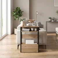 HOMCOM Mesa Auxiliar Mesita de Noche con Estante de Dos Niveles Esquinas Redondeadas 46L x 18P x 58,5H cm Nogal(m-8)