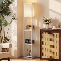 HOMCOM Lámpara de Pie con Estantes de Almacenaje, Lámpara de Lectura Moderna, Pantalla de Acrílico, Casquillo E27, para Decoración, Salón, Dormitorio, Oficina, Blanco(m-10)