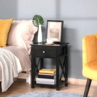 HOMCOM Table de Chevet Table d'appoint Bout de canapé Table de Nuit avec un tiroir et étagère en Bois Noire(m-9)
