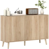 HOMCOM Buffet salon, meuble de rangement avec 4 portes cannelés à ouverture par pression 120 x 35 x 77,5 cm, chêne(m-11)