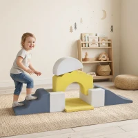 AIYAPLAY Circuito de motricidade para bebê blocos educativos em espuma moduláveis 7 peças capa lavável em veludo base antiderrapante amarelo(m-10)