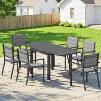 Outsunny Salon de Jardin 7 Pièces Table Extensible Aluminium 6 Chaises Empilables Textilène Rembourré 90/180 x 80 x 75 cm Gris(m-2)