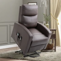 HOMCOM Massagesessel mit Aufstehhilfe, Relaxsessel, Liegesessel, Kopfstütze, 8 Vibrationspunkte, 2 Fernbedienungen, Braun(m-10)