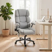 HOMCOM Bürostuhl mit Airbag-Lendenstütze, Schreibtischstuhl mit hochklappbaren Armlehnen, Taschenfedern, Hellgrau(m-10)