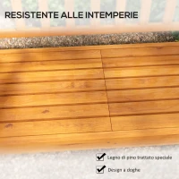Outsunny Panchina da Giardino con Tavolino Centrale Sollevabile e Braccioli, in Legno, 153x56x91 cm, Marrone Chiaro(m-5)