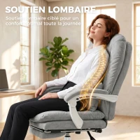 HOMCOM Chaise bureau ergonomique, fauteuil de bureau inclinable en velours avec support lombaire, hauteur réglable, gris clair(m-7)