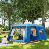 Outsunny Tienda de Campaña Familiar 4 Personas con 2 Habitaciones Zona de Estar y Protección Impermeable 430x305 cm Gris y Azul(m-10)