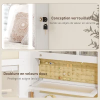 HOMCOM Armoire à bijoux avec LED, organisateur de bijoux mural/de porte verrouillable avec miroir, 37 x 10,5 x 108 cm, blanc(m-9)