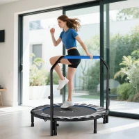 HOMCOM 48" Foldable Mini Fitness Trampoline, with Adjustable Foam Handle, Blue(m-10)