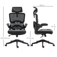 Vinsetto Sedia da Ufficio ad Altezza Regolabile con Inclinazione e Supporto Lombare, 62x58x120-133 cm, Nera(m-3)