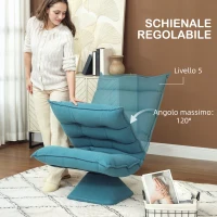 HOMCOM Poltrona Girevole per Salotto Effetto Velluto e Acciaio con Schienale Regolabile, 62x70x95 cm, Blu(m-4)
