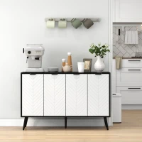 HOMCOM Aparador de 4 Puertas Aparador de Salón Estantes Ajustables Patas de Madera para Cocina Blanco y Negro 120x35x77,4 cm(m-10)