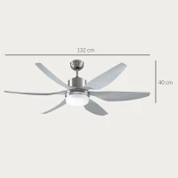 HOMCOM Set of 2 Reversible Ceiling Fan with Light, 6 Blades Indoor Modern Mount LED Lighting Fan with Remote Controller, for Bedroom, Living Room, Silver(m-3)