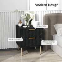 HOMCOM Sideboard, Accent Cabinet with Marble Effect, Adjustable Shelf, Fluted Doors and Drawers, Black(m-4)