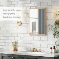 HOMCOM Wall Bathroom Mirror, 70 x 50 cm Wall-Mounted Mirror for Living Room, Bedroom, Hallway, Natural Wood(m-4)