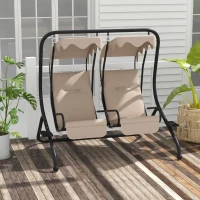 Outsunny 2-Sitzer Hollywoodschaukel Gartenschaukel mit Sonnendach Garten Stahl Beige 170 x 136 x 170 cm(m-2)