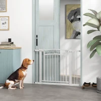 PawHut Puerta para Perros con Ancho Ajustable 76-104 cm con 2 Extensiones Doble Bloqueo Blanco(m-10)