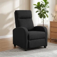 HOMCOM Relaxsessel, verstellbar 135°, ausziehbare Fußstütze, gepolsterte Lehnen, Leinen-Polyester, Schwarz(m-6)