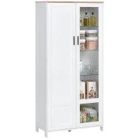 HOMCOM Alacena de Cocina Mueble Auxiliar de Cocina con Puerta de Vidrio y Estantes Ajustables para Comedor 76x36x160 cm Blanco(m-1)