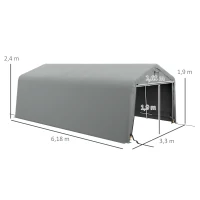 Outsunny Tendone per Auto e Feste con 2 Finestre Laterali, in Acciaio Zincato e PE, 618x265/330x240 cm, Grigio Chiaro(m-3)