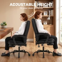 HOMCOM Chaise de bureau ergonomique, fauteuil de bureau inclinable en pu avec repose-pieds rétractable, hauteur réglable, noir(m-8)