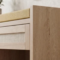 HOMCOM Banc chaussures entrée, banc de rangement, assise rembourrée en lin, 2 tiroirs en rotin et étagère ouverte, chêne(m-13)