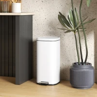 HOMCOM 30L Kitchen Bin, Compact Pedal Bin with Soft-Close and Stay-Open Lid, Removable Bucket for Kitchen, Home, Office, Cream(m-10)